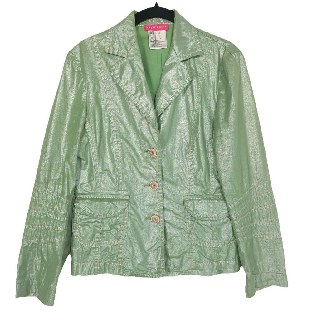 ESCADA apriori Jacket Size 4 Shimmering Iridescent‎ Green Faux Leather Vintage